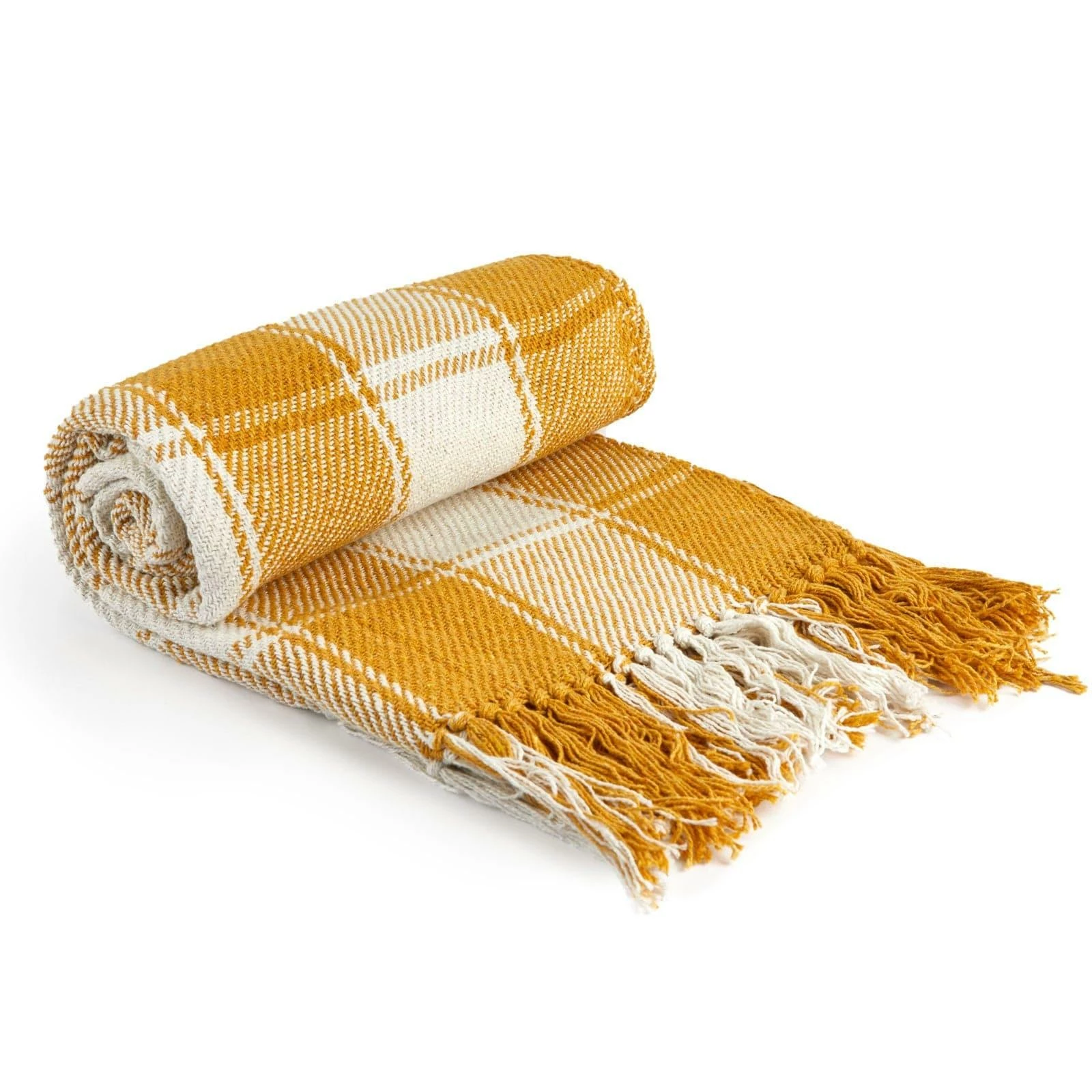 Frisco Tartan Check Recycled Cotton Throw Ochre 4 Frisco Tartan Check Recycled Cotton Throw Ochre - Image 2