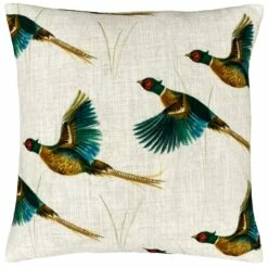 Country Flying Pheasants Cream Cushion Cover 17" X 17"