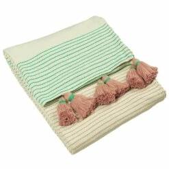 Furn Banda Stitch Tasselled Throw Mint & Pink
