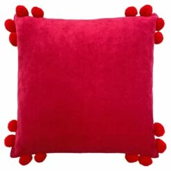 Furn Hoola Pom Pom Velvet Fuchsia & Red Cushion Cover 18" X 18"