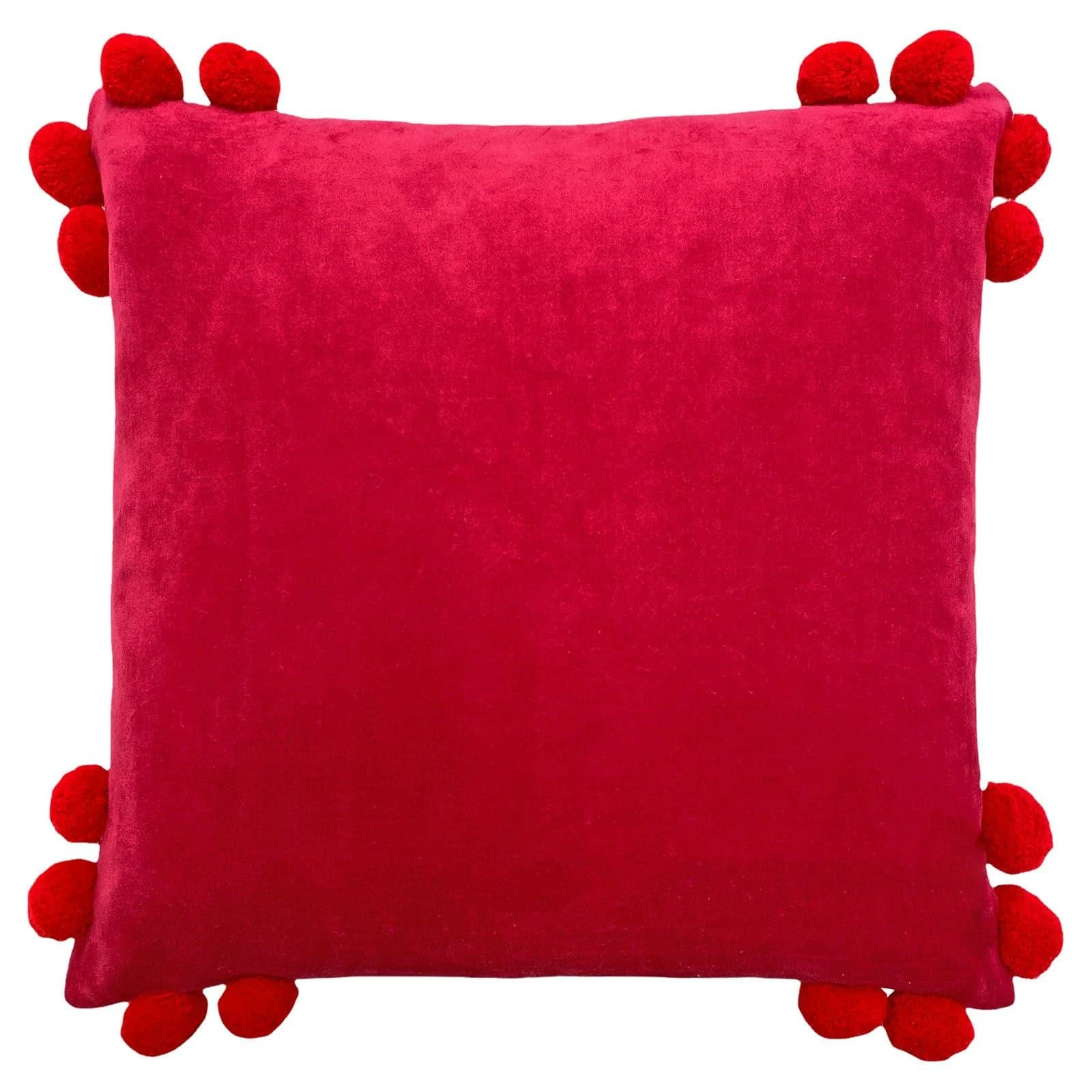 Furn Hoola Pom Pom Velvet Fuchsia & Red Cushion Cover 18" X 18" 3 Furn Hoola Pom Pom Velvet Fuchsia & Red Cushion Cover 18" X 18"