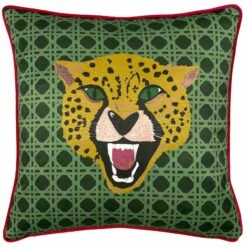 Furn Untamed Cheetah Print Green Cushion Cover 17" X 17"
