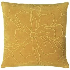 Furn Angeles Floral Velvet Ochre Cushion Cover 18'' X 18''