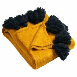 Furn Romilly Tasselled Throw Gold & Navy 130cm X 180cm -Ideal Shop 1 5c1d217d 2563 49a4 ad90 86de62cda833