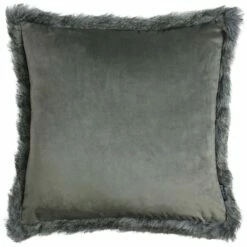 Aspen Faux Fur Trim Grey Filled Cushions