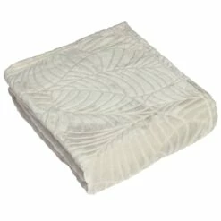 Furn Folio Textured Leaf Fleece Throw Ecru 140cm X 180cm