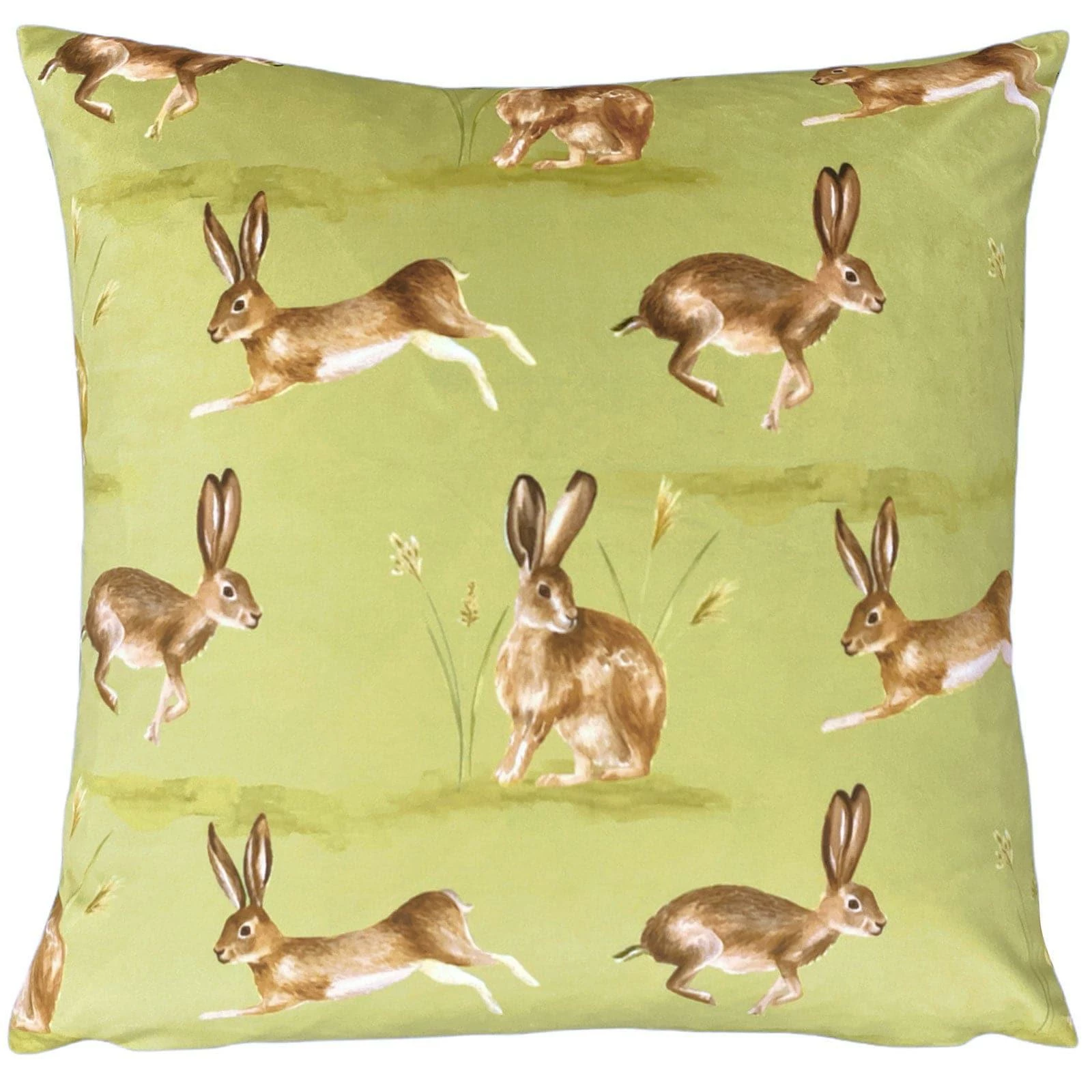 Country Running Hares Sage Filled Cushion 4 Country Running Hares Sage Filled Cushion - Image 2