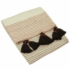 Furn Banda Stitch Tasselled Throw Pecan & Black