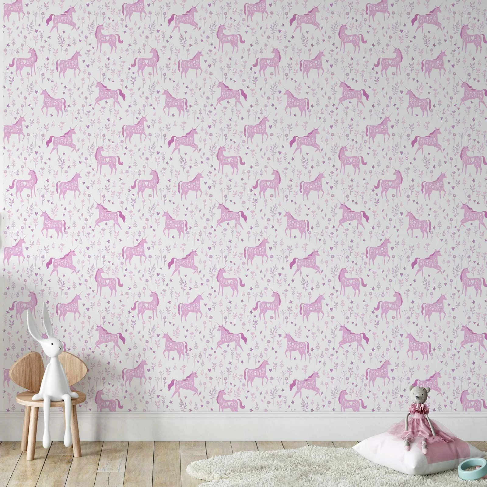 Folk Unicorn Wallpaper Pink 5 Folk Unicorn Wallpaper Pink - Image 3