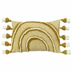 Furn Rainbow Tuft Tasselled Ochre Filled Cushion
