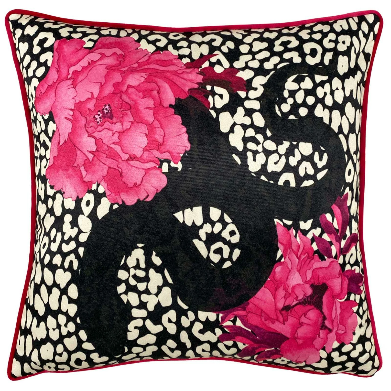 Furn Serpentine Animal Print Black & Ruby Feather Filled Cushion 3 Furn Serpentine Animal Print Black & Ruby Feather Filled Cushion