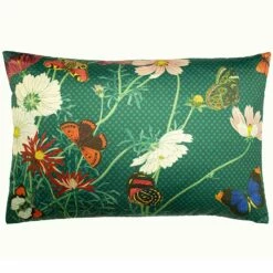 Wild Fauna Floral Butterflies Emerald Cushion Covers 16'' X 24''