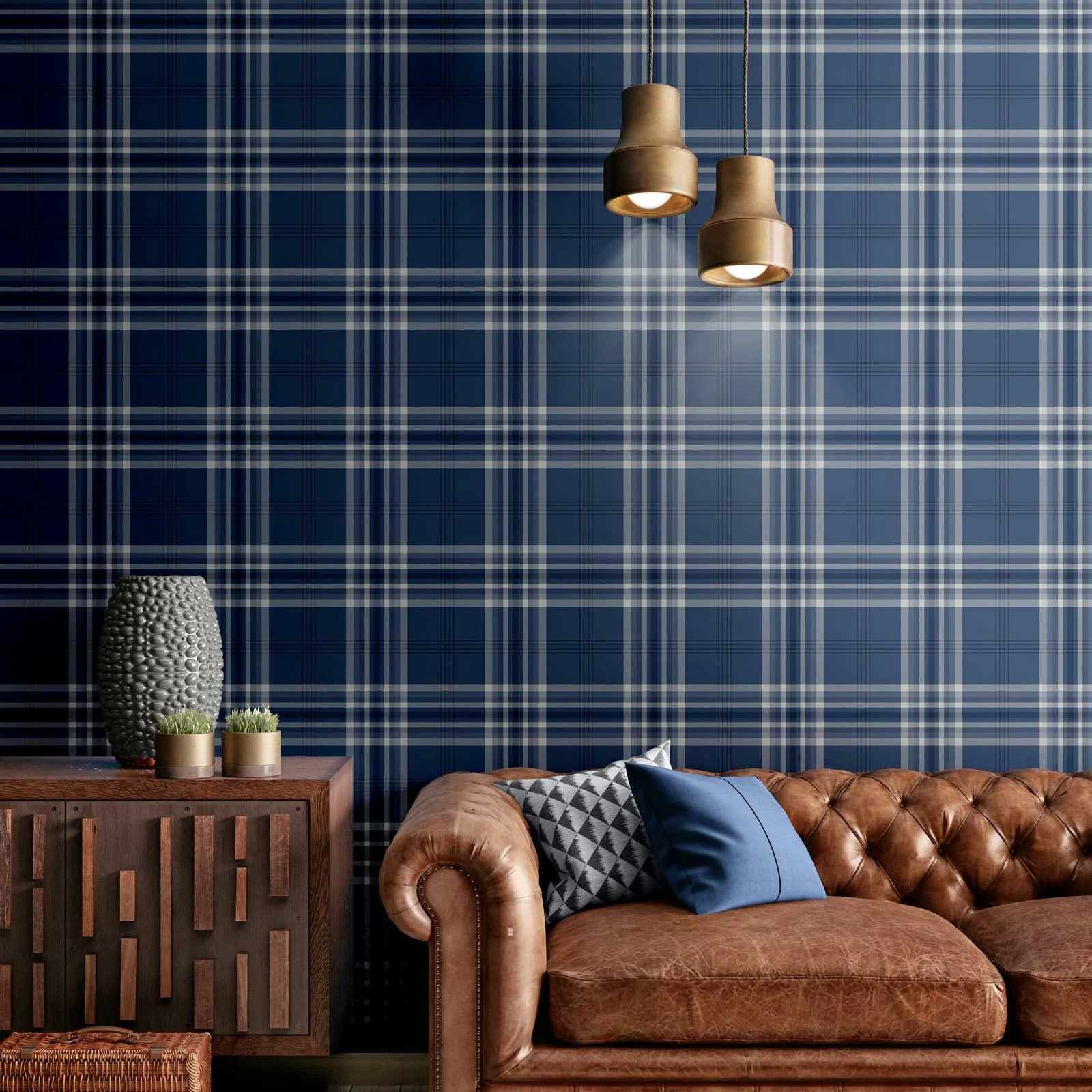 Kelso Check Wallpaper Navy 3 Kelso Check Wallpaper Navy