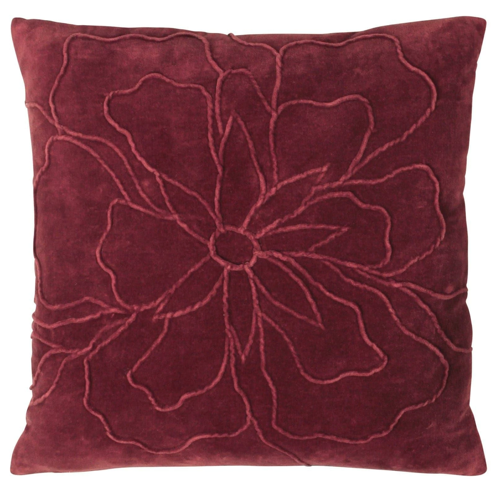 Furn Angeles Floral Velvet Berry Cushion Cover 18'' X 18'' 3 Furn Angeles Floral Velvet Berry Cushion Cover 18'' X 18''