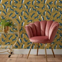 Furn Geo Cat Wallpaper Mustard