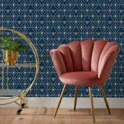 Furn Bee Deco Gold Foil Wallpaper Navy