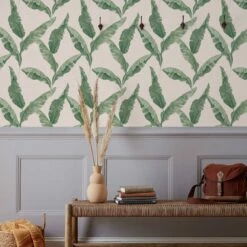 Furn Plantain Leaf Wallpaper Green & Blush