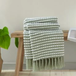 Stab Stitch Tufted Sage Green Throw