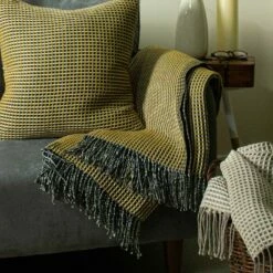 Furn Rowan Knitted Waffle Throw Ochre 130cm X 180cm