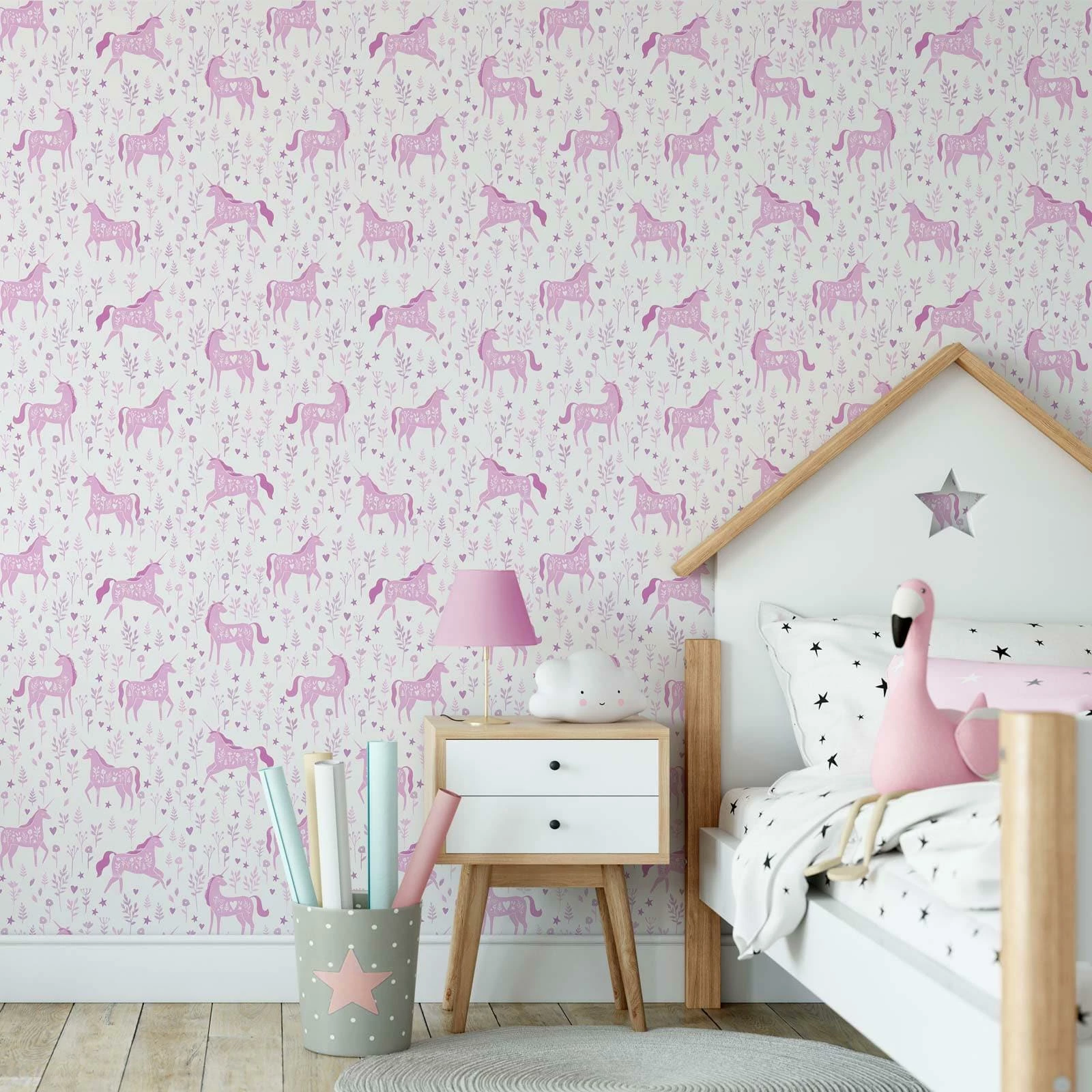 Folk Unicorn Wallpaper Pink 3 Folk Unicorn Wallpaper Pink