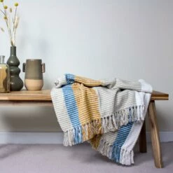 Furn Tulsa Striped Throw Teal & Ochre 130cm X 180cm