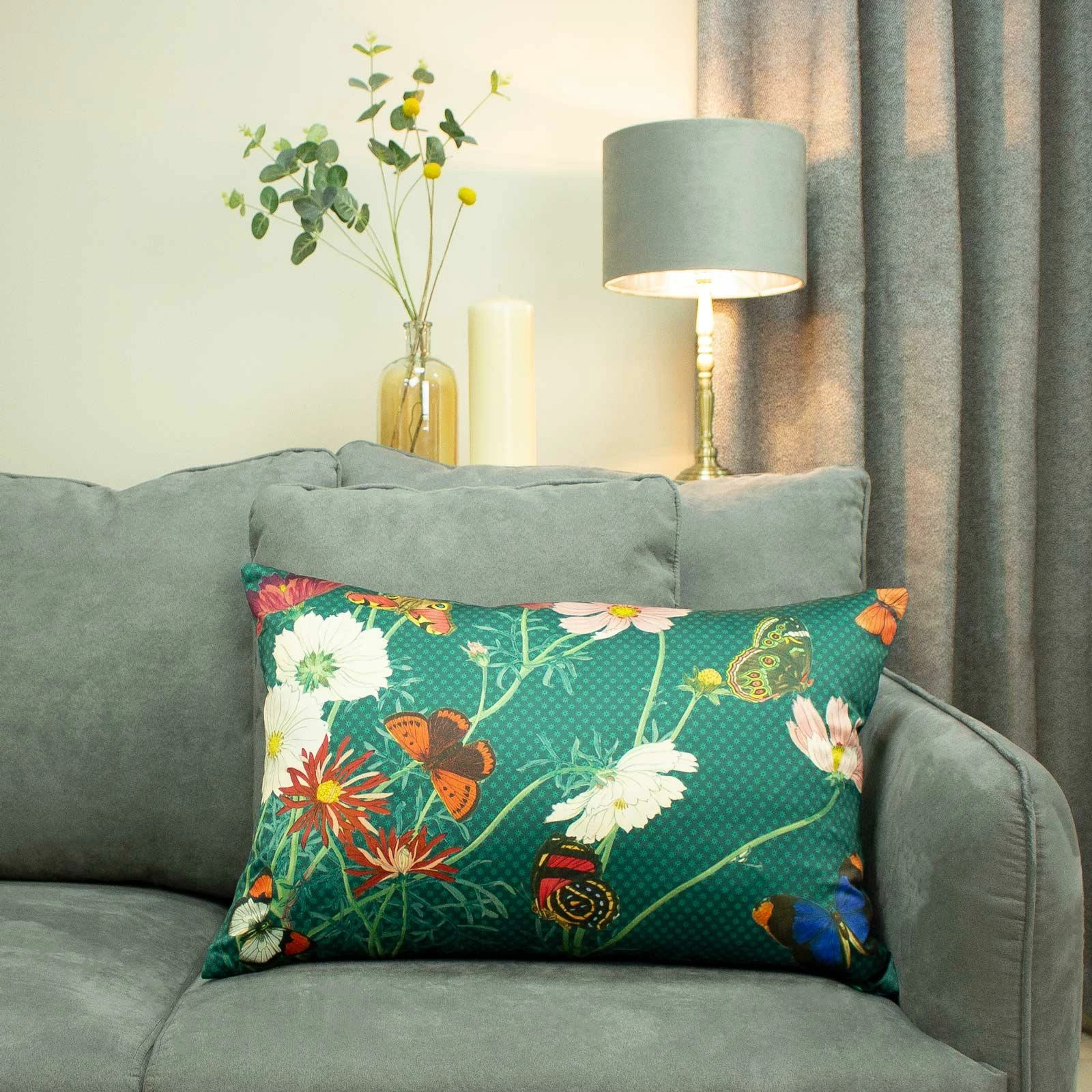 Wild Fauna Floral Butterflies Emerald Cushion Covers 16'' X 24'' 4 Wild Fauna Floral Butterflies Emerald Cushion Covers 16'' X 24'' - Image 2
