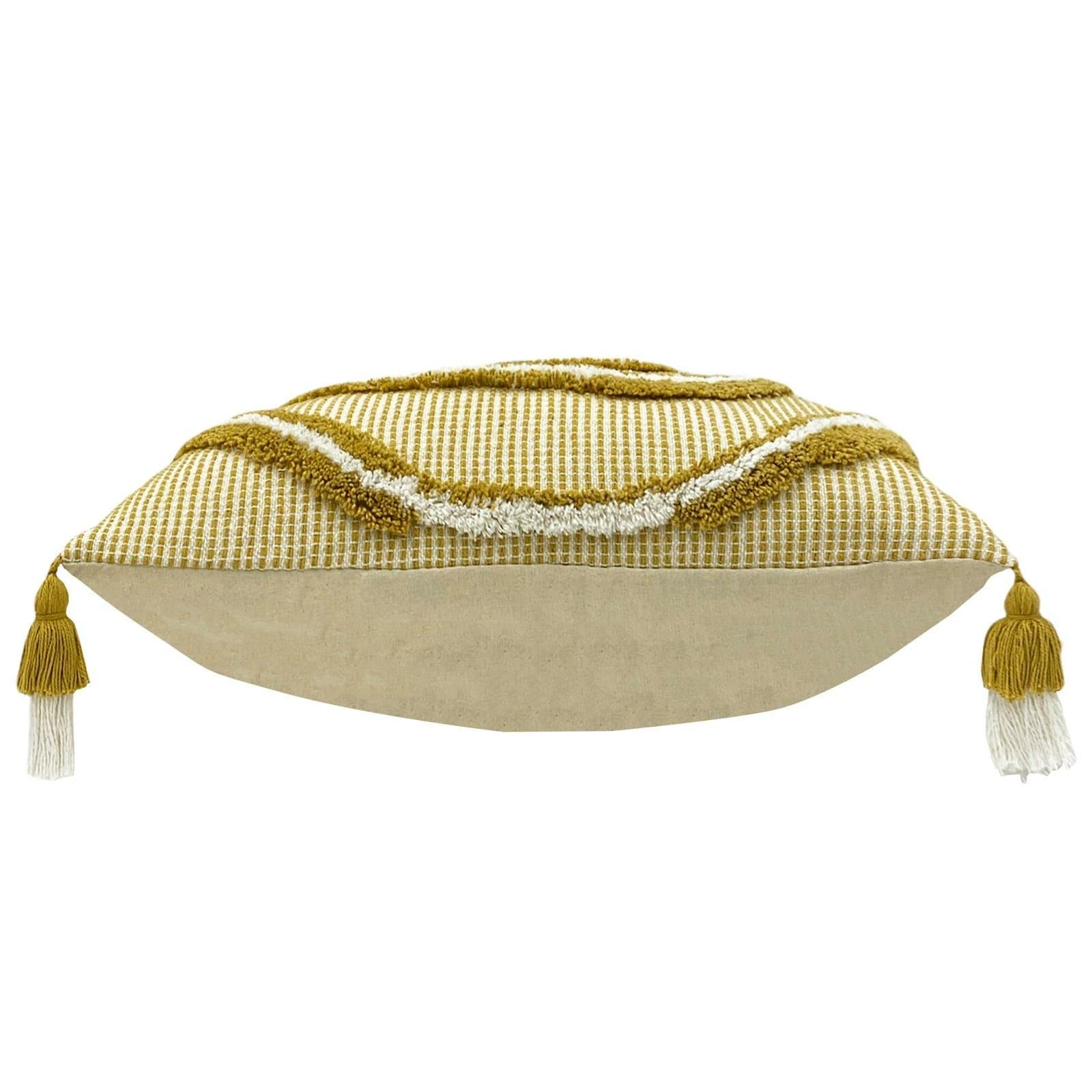 Furn Rainbow Tuft Tasselled Ochre Filled Cushion 5 Furn Rainbow Tuft Tasselled Ochre Filled Cushion - Image 3