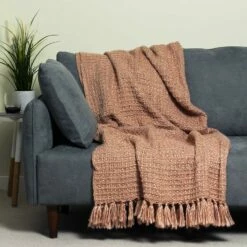 Boden Textured Fringed Throw Blush Pink
