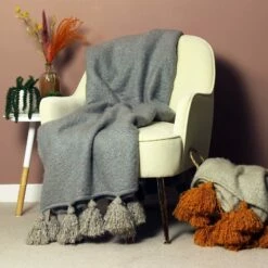 Furn Romilly Tasselled Throw Grey & Natural 130cm X 180cm