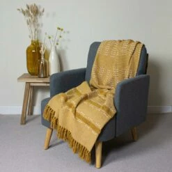 Furn Sundown Woven Tufted Stripe Throw Ochre 130cm X 180cm