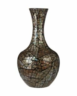 Handcrafted Shell Bamboo Bottle Vase - Black