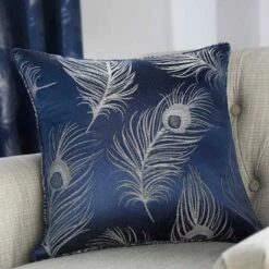 Feather Metallic Navy Cushion Cover 17" X 17"