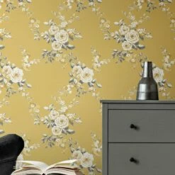 Canterbury Floral Wallpaper Ochre