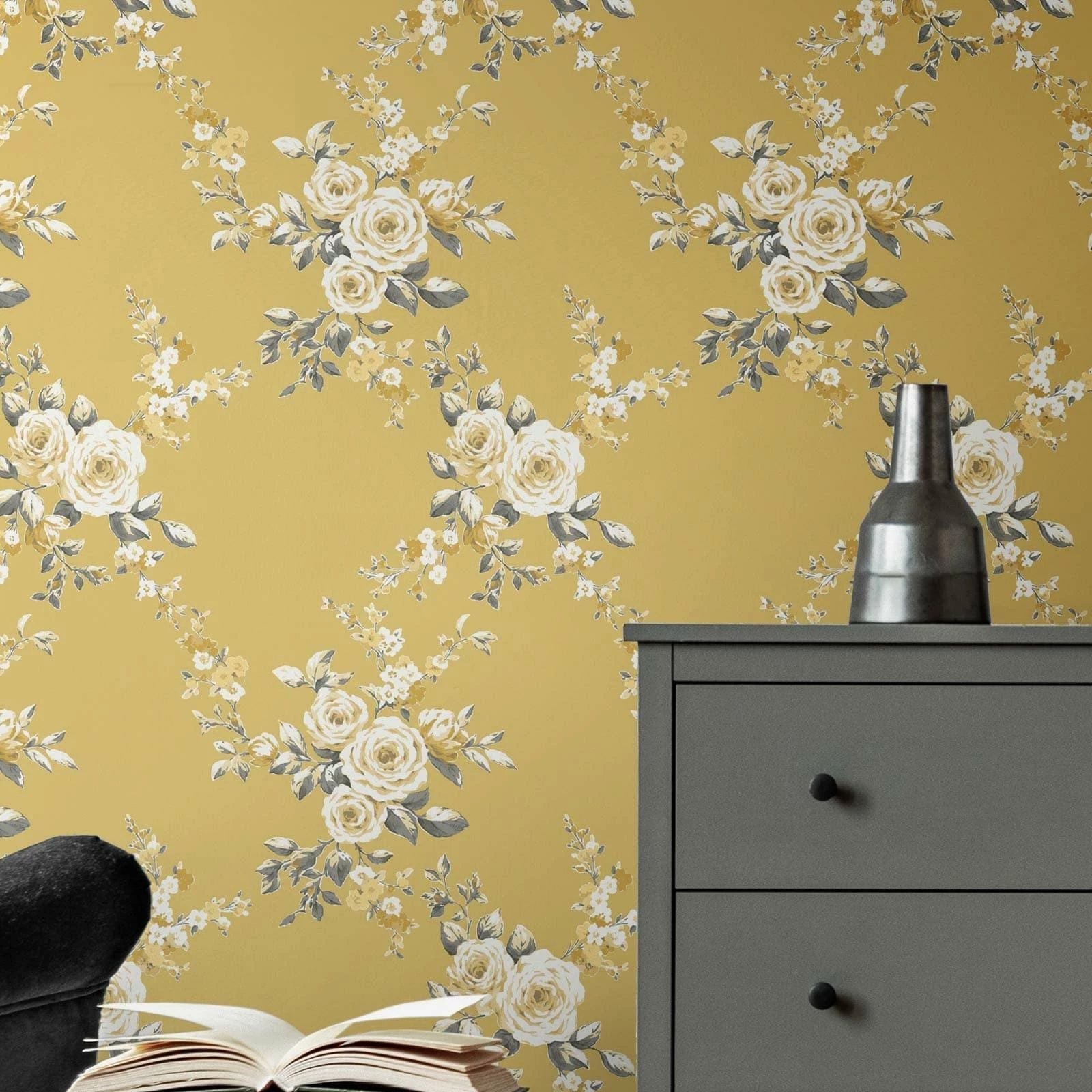 Canterbury Floral Wallpaper Ochre 3 Canterbury Floral Wallpaper Ochre