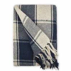 Frisco Tartan Check Recycled Cotton Throw Navy