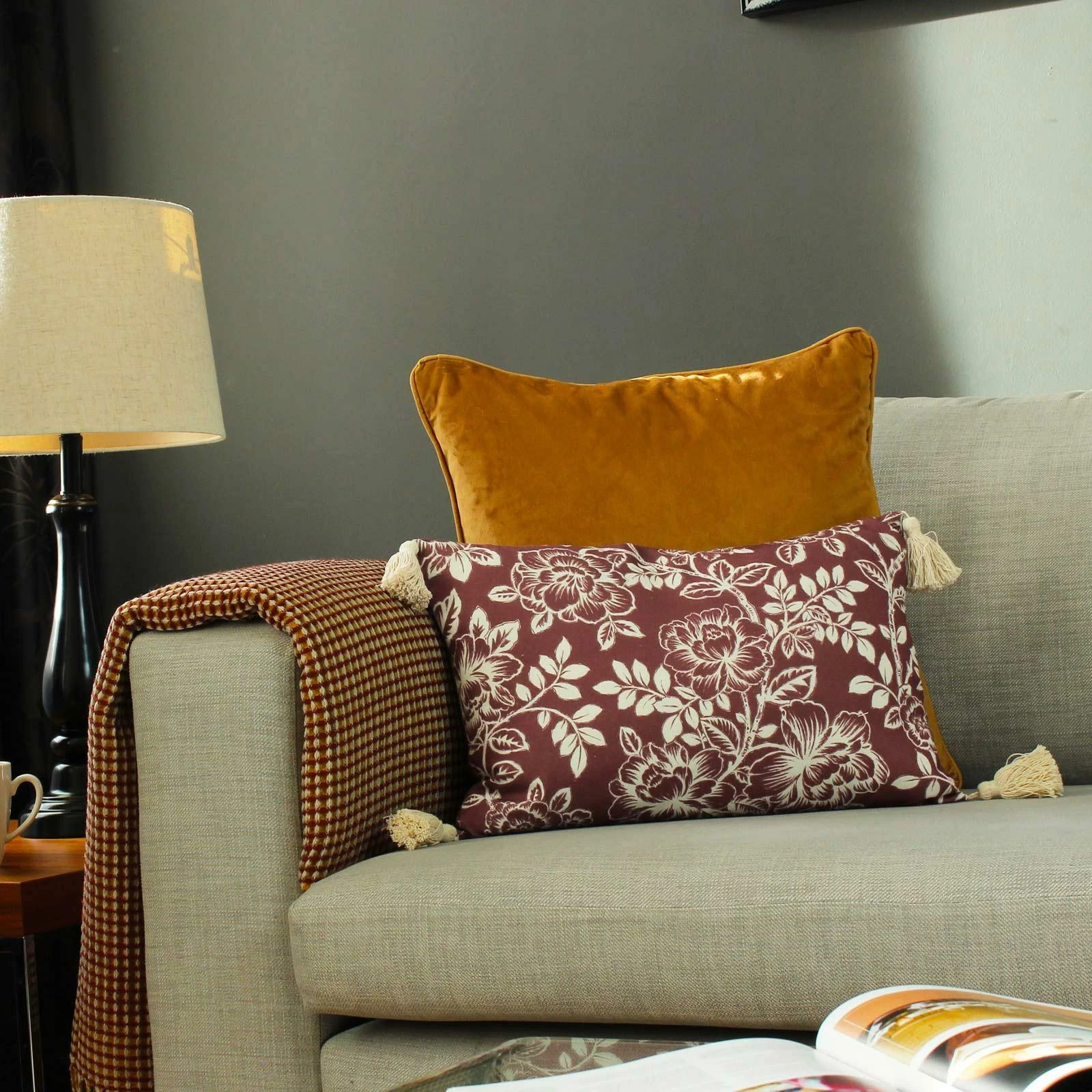 Somerton Mulberry Floral Cushion Cover 14'' X 20'' 4 Somerton Mulberry Floral Cushion Cover 14'' X 20'' - Image 2