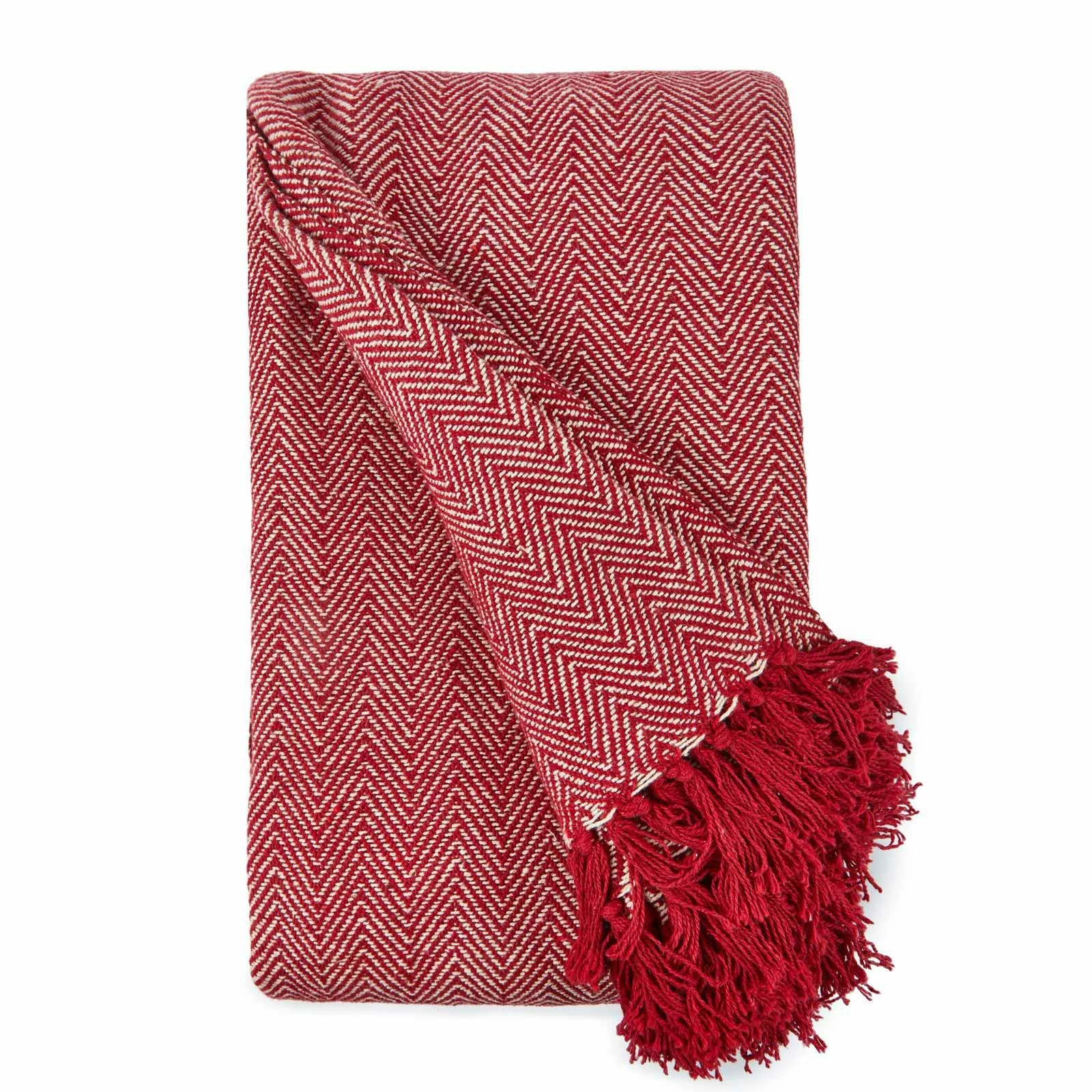 Herringbone Tasselled Recycled Cotton Throw Red 3 Herringbone Tasselled Recycled Cotton Throw Red