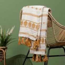 Furn Pangea Woven Tasselled Throw Ochre