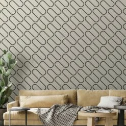 Linear Curve Geometric Cream Wallpaper