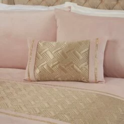 Capri Diamante Embellished Blush Pink & Gold Boudoir Cushion