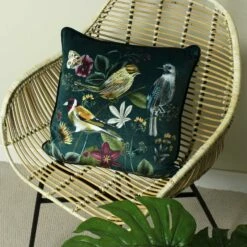 Midnight Garden Birds Green Velvet Cushion Cover 17'' X 17''
