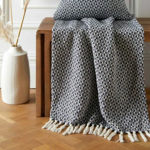 Bexley 100% Recycled Cotton Throw Navy -Ideal Shop 5 b9f92863 7d89 4af5 a862 f7564d82d5d4