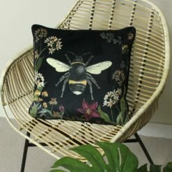 Midnight Garden Bee Black Velvet Filled Cushions
