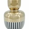 Small Halley Black & White Stripe Gold Vase