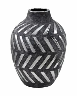 Perth Handcrafted Large Grey Ceramic Geometric Vase