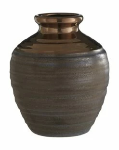 Copper Ribbed Ceramic Small Vase