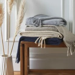 Hayden 100% Recycled Cotton Navy Throws -Ideal Shop 7 7991adb8 f3dc 4b0f a752 63db78be7767