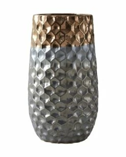 Honeycomb Hexagon Porcelain Vase - Copper/Silver