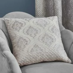 Damask Metallic Pinsonic Foil Grey Filled Cushion