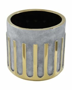 Kelso Grey Barrel Planter With Silver Angular Detailing